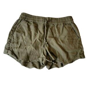 Love Tree Shorts Womens Linen Blend Sz‎ Large Green Pull On Cuffed Elastic Waist
